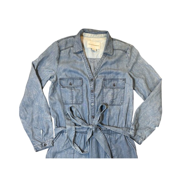 Anthropologie Pilcro Womens Small Jumpsuit Lyocell Chambray Denim Blue Roll Tab - Picture 2 of 8